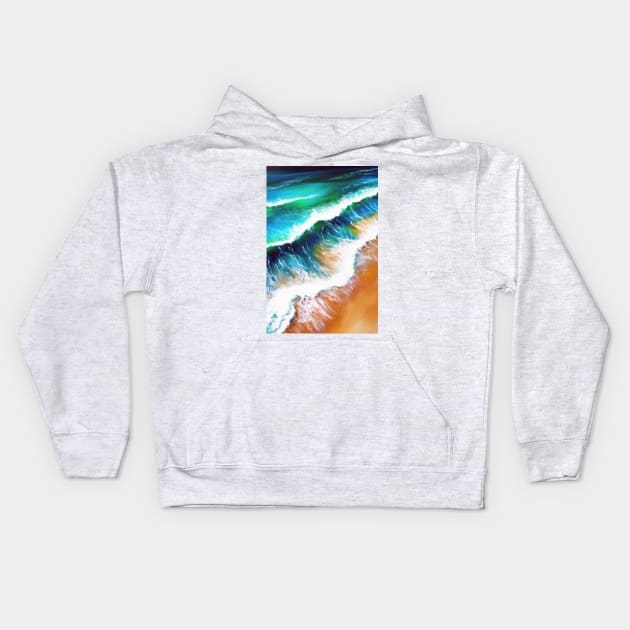 Wave Beach Ocean Nautical - Coastal Art Prints, Clothing, and Decor Kids Hoodie by laverdeden